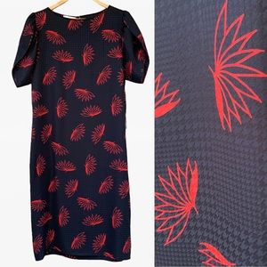 MALCOLM STARR Vintage Houndstooth‎ Dress Red Leaves